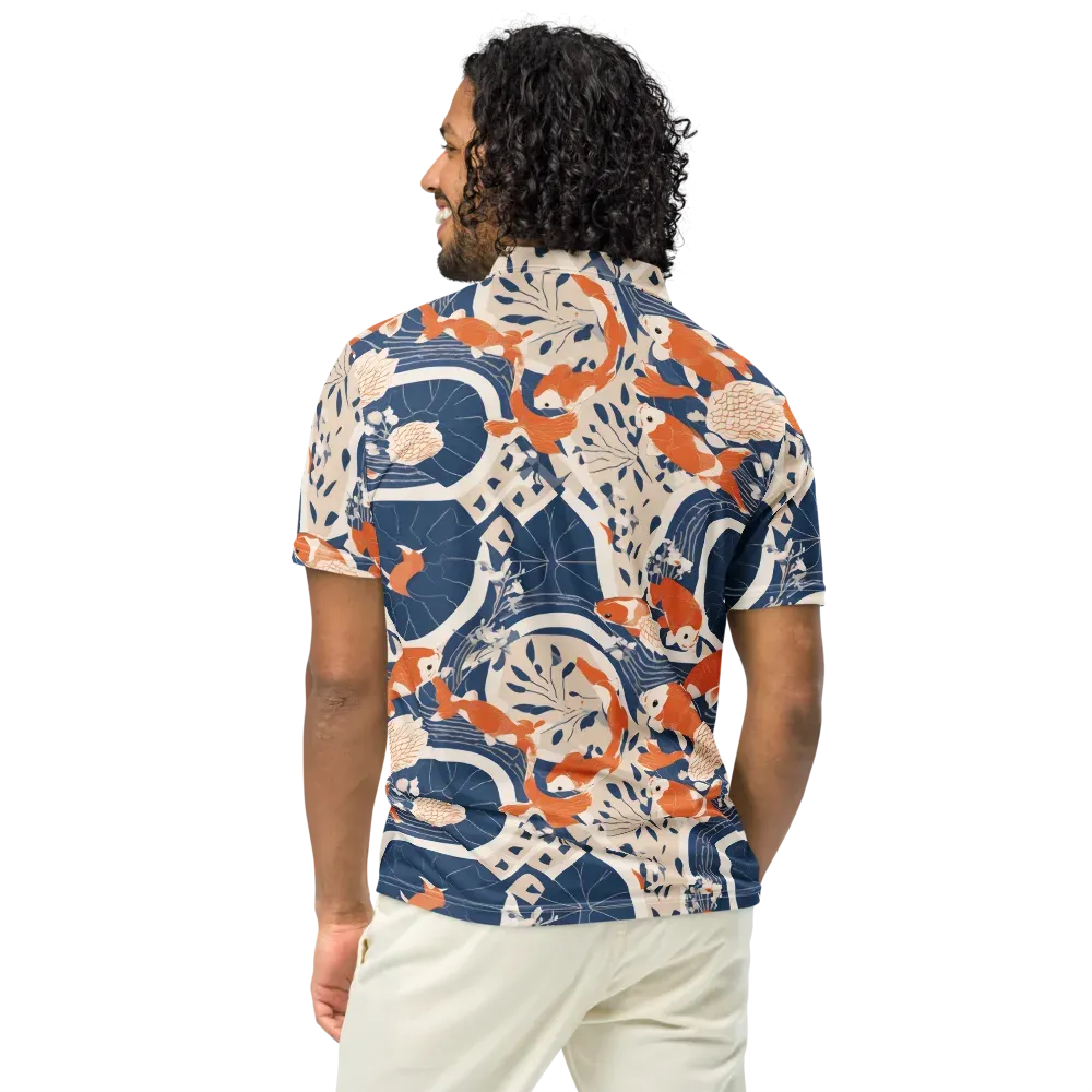 Indigo Koi Garden on Men's Slim Fit Polo Shirt — Back