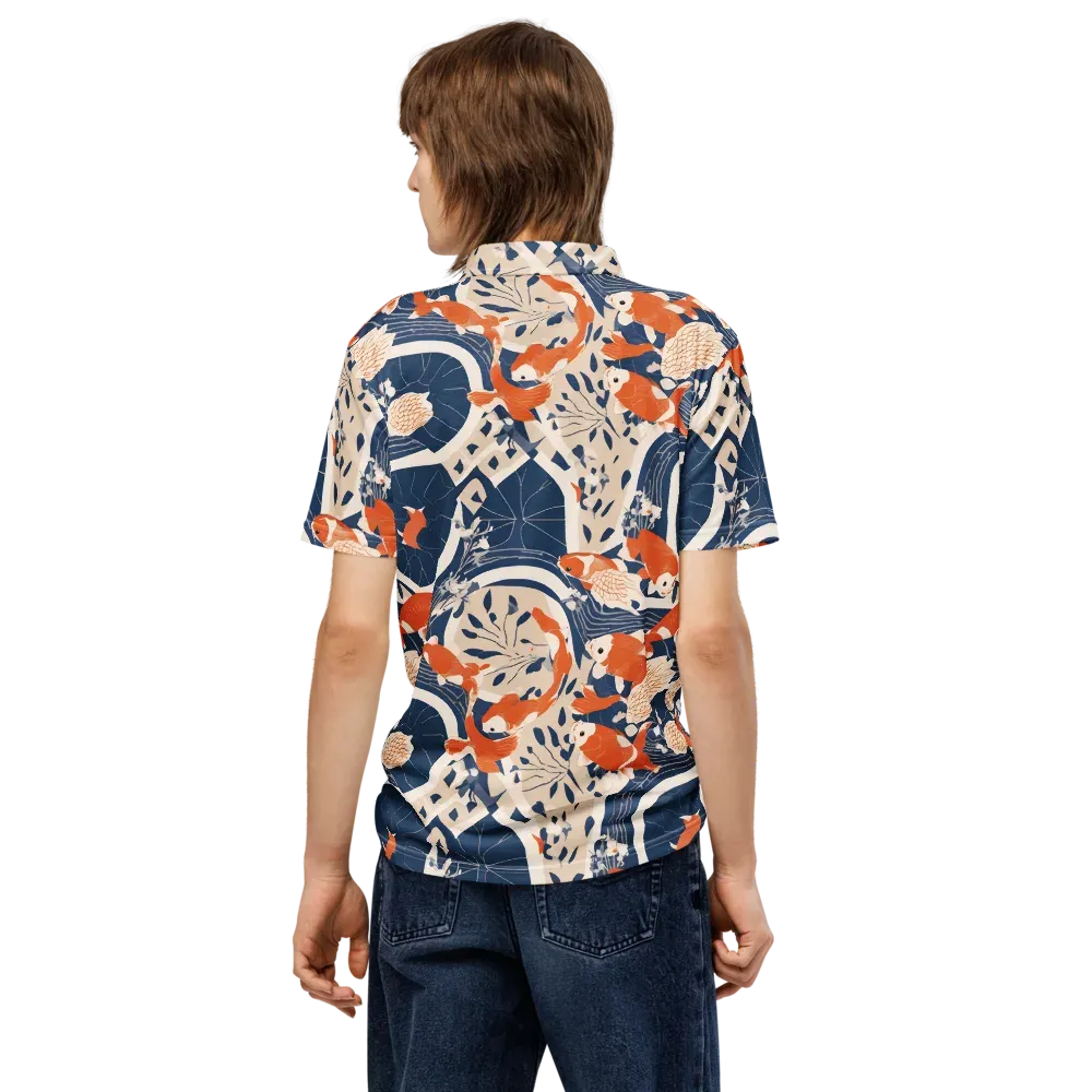 Indigo Koi Garden on Men's Slim Fit Polo Shirt — Back