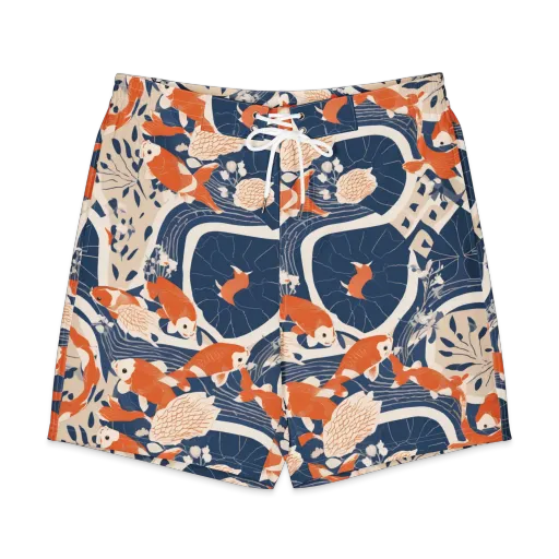 Indigo Koi Garden on a Men's Board Shorts