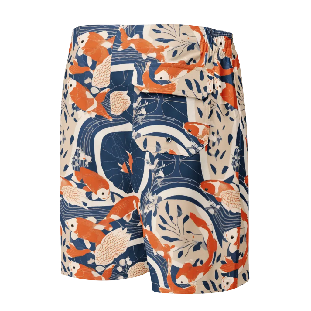 Indigo Koi Garden on Men's Board Shorts — Back