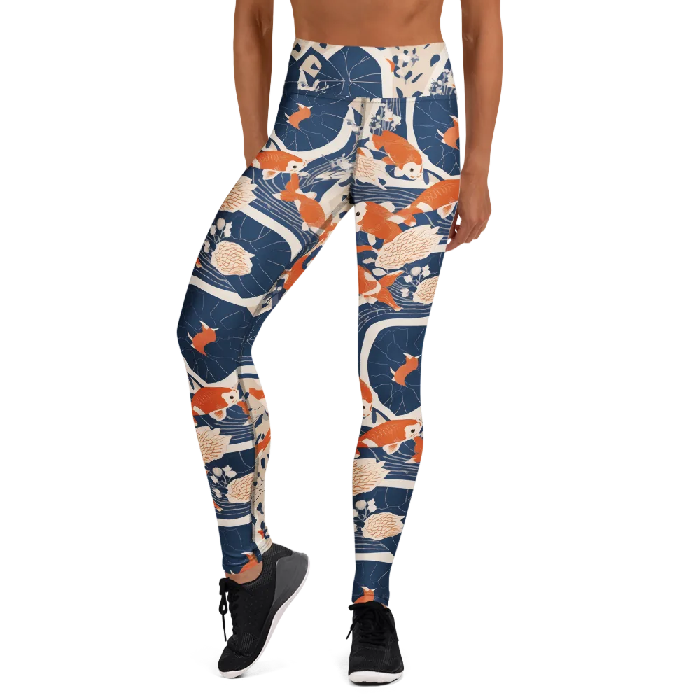 Indigo Koi Garden on Yoga Leggings — Front