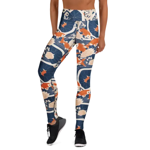 Indigo Koi Garden on a Yoga Leggings