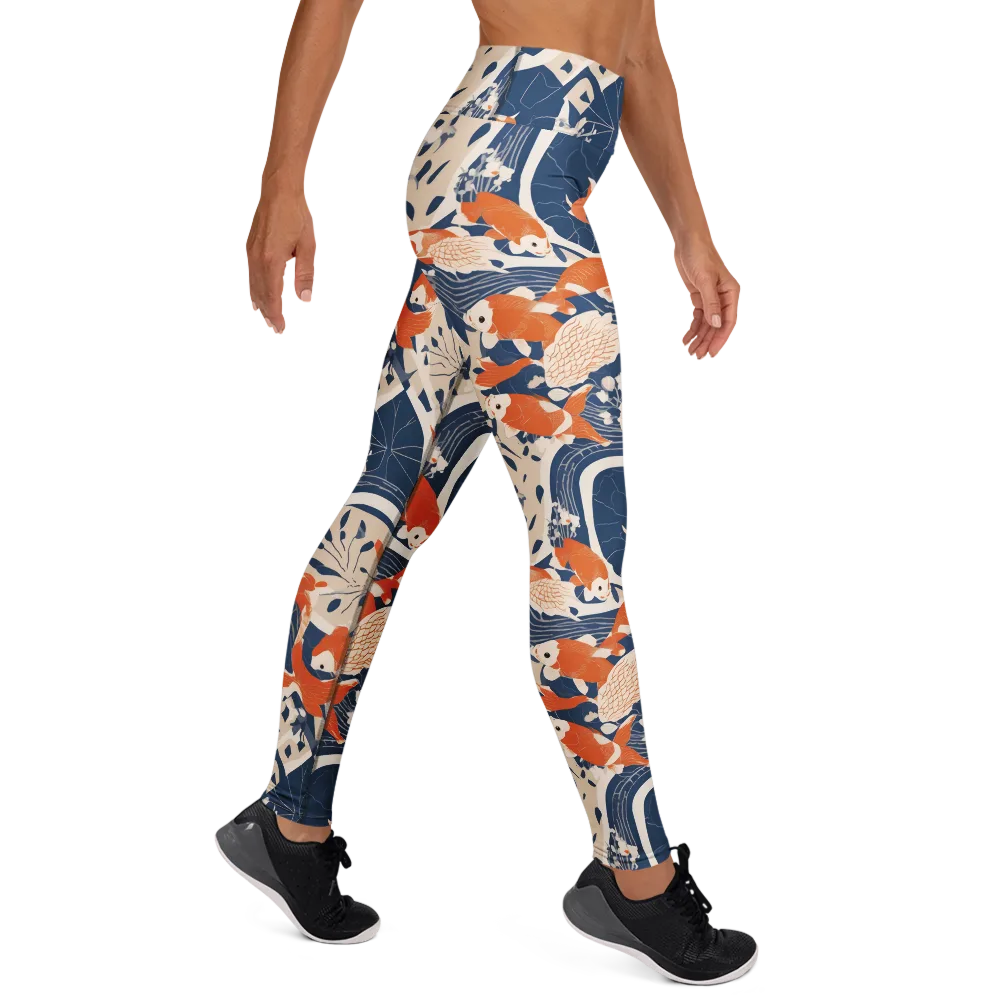 Indigo Koi Garden on Yoga Leggings — Right