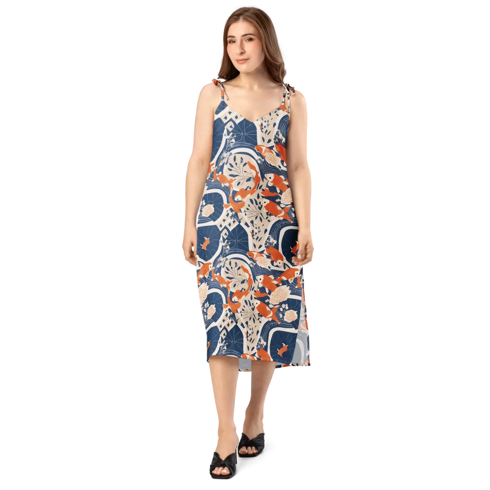 Indigo Koi Garden on Slip Dress — Front