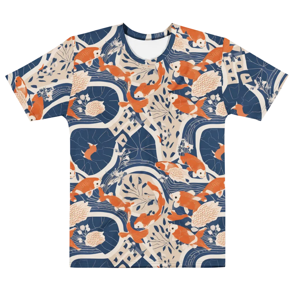 Indigo Koi Garden on Men's Crew Neck T-Shirt — Front