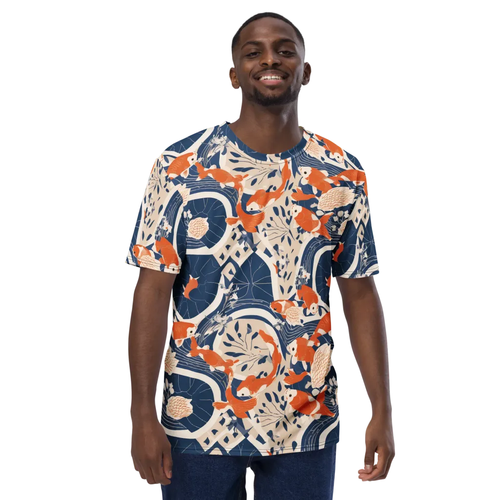 Indigo Koi Garden on Men's Crew Neck T-Shirt — Front