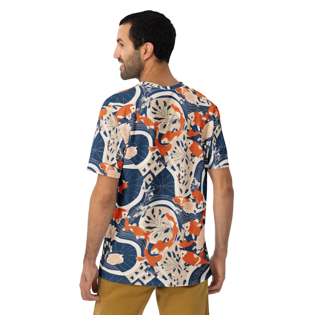 Indigo Koi Garden on Men's Crew Neck T-Shirt — Back