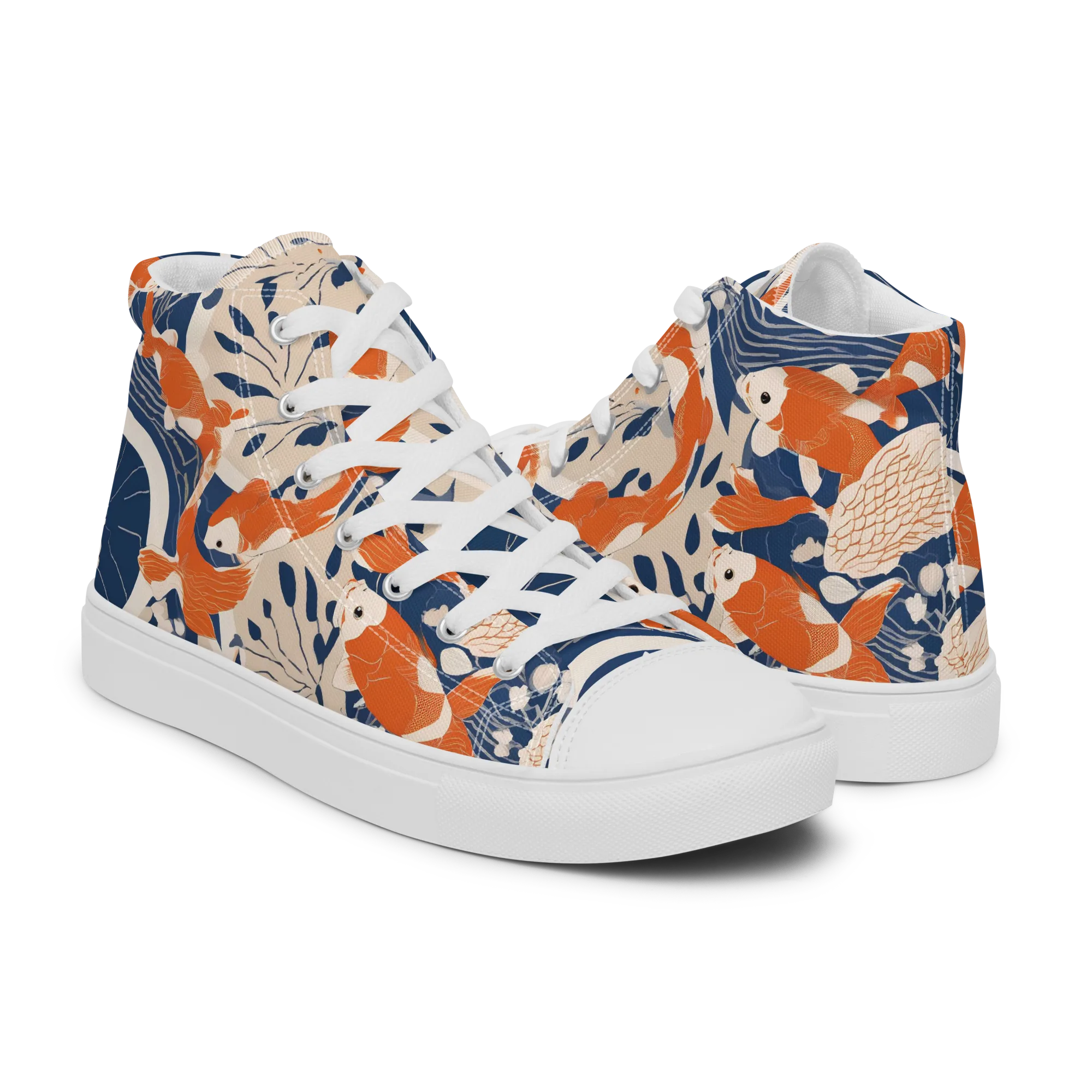 Indigo Koi Garden on Men's High Top Canvas Shoes — Right