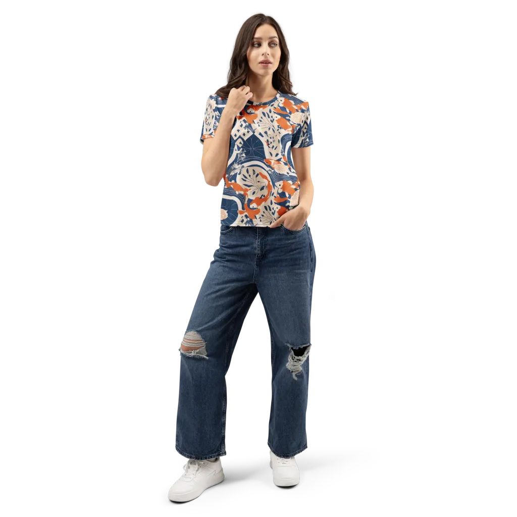Indigo Koi Garden on Women's Crew Neck T-Shirt — Front