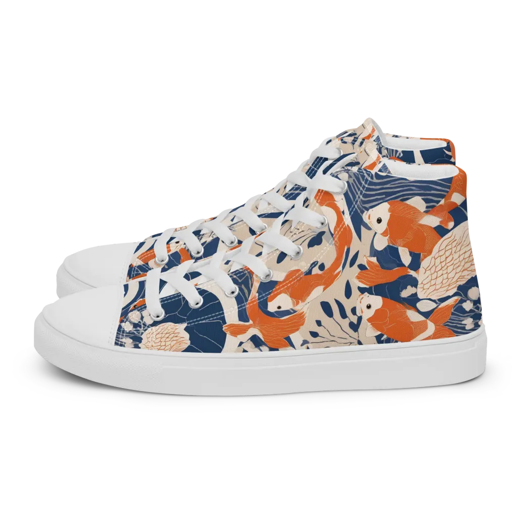 Indigo Koi Garden on Women's High Top Canvas Shoes — Left