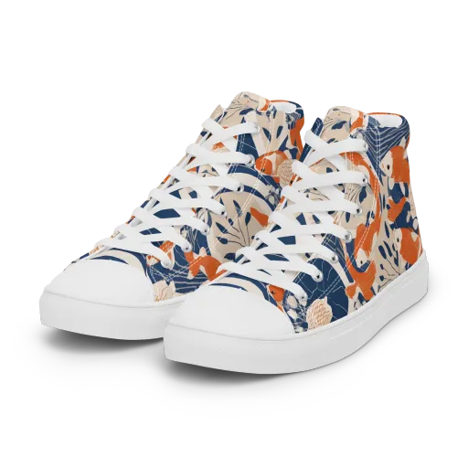 Indigo Koi Garden on a Women's High Top Canvas Shoes