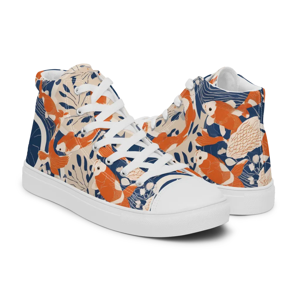 Indigo Koi Garden on Women's High Top Canvas Shoes — Right