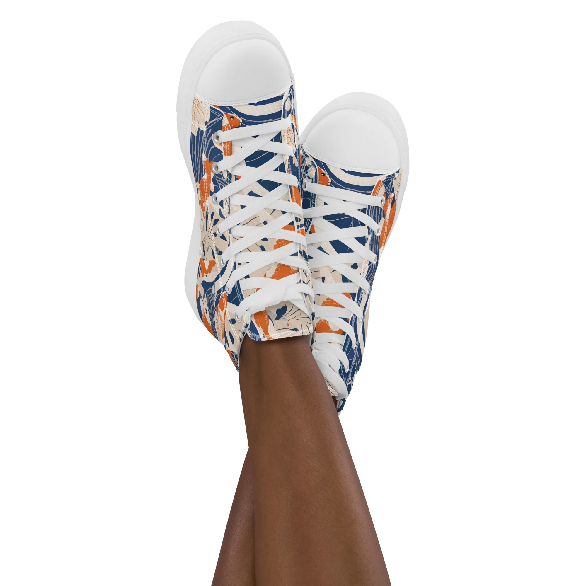 Indigo Koi Garden on Women's High Top Canvas Shoes — Front