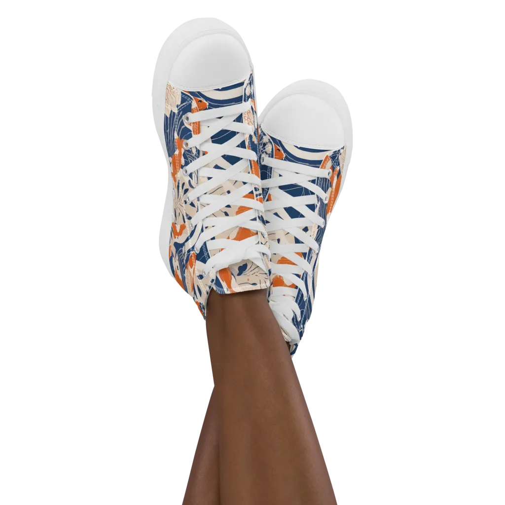 Indigo Koi Garden on Women's High Top Canvas Shoes — Front