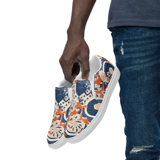 Indigo Koi Garden on a Men's Slip-On Canvas Shoes