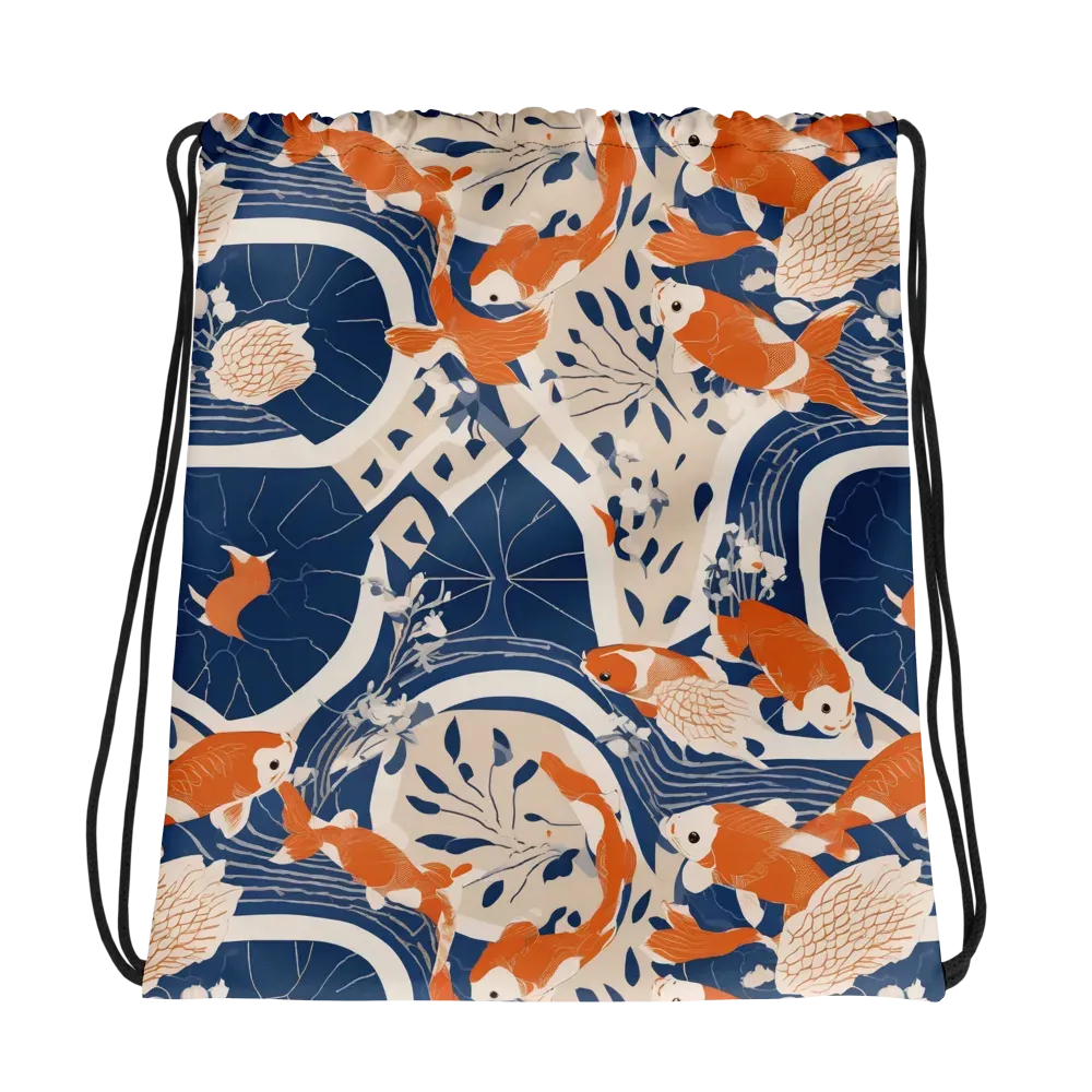 Indigo Koi Garden on Drawstring Bag — Photo