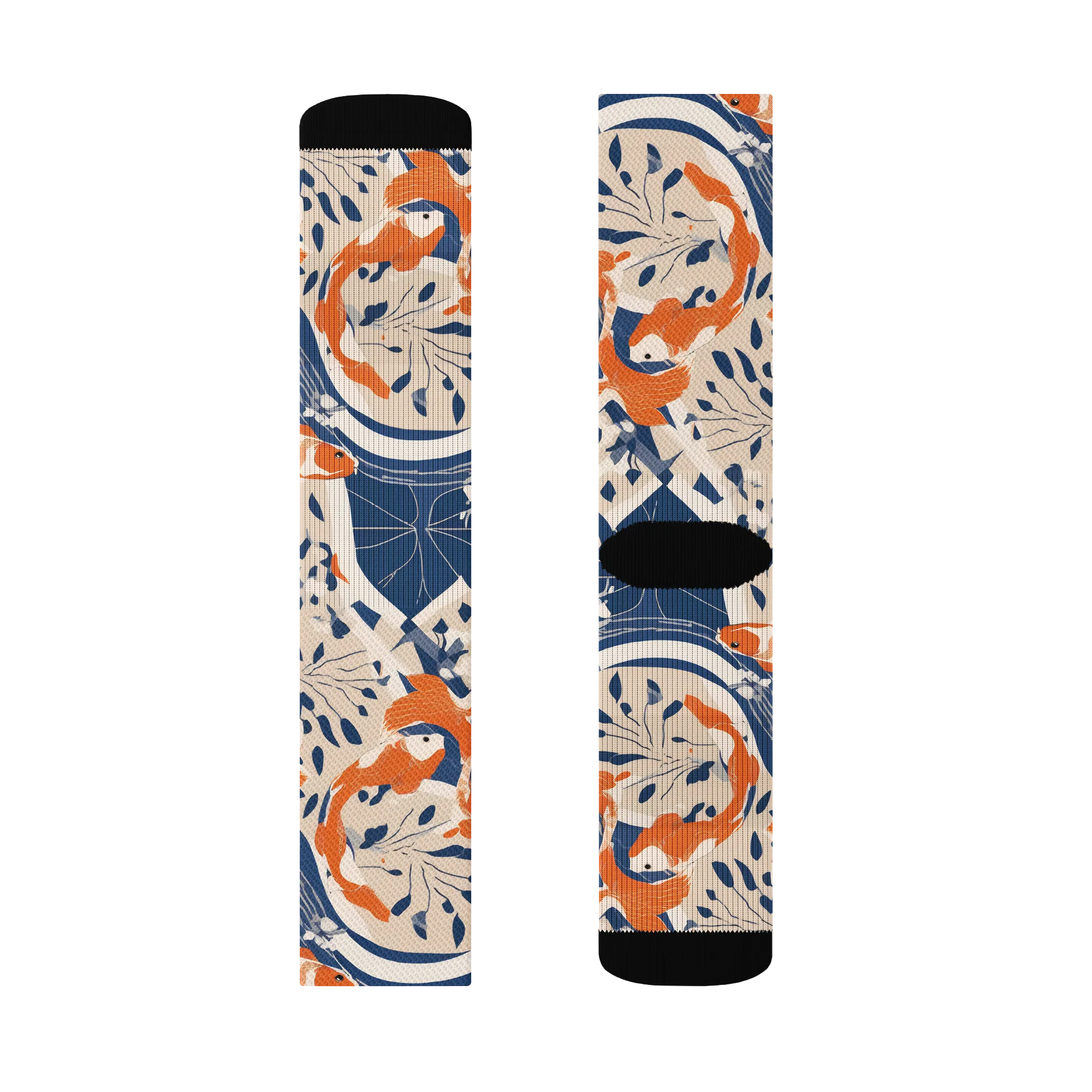 Indigo Koi Garden on Socks — Left Sock