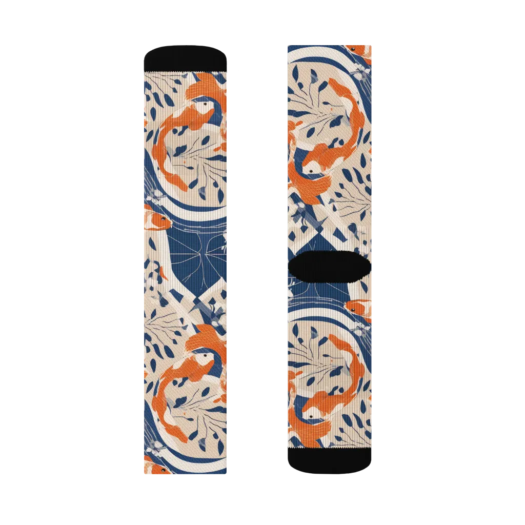Indigo Koi Garden on Socks — Right Sock