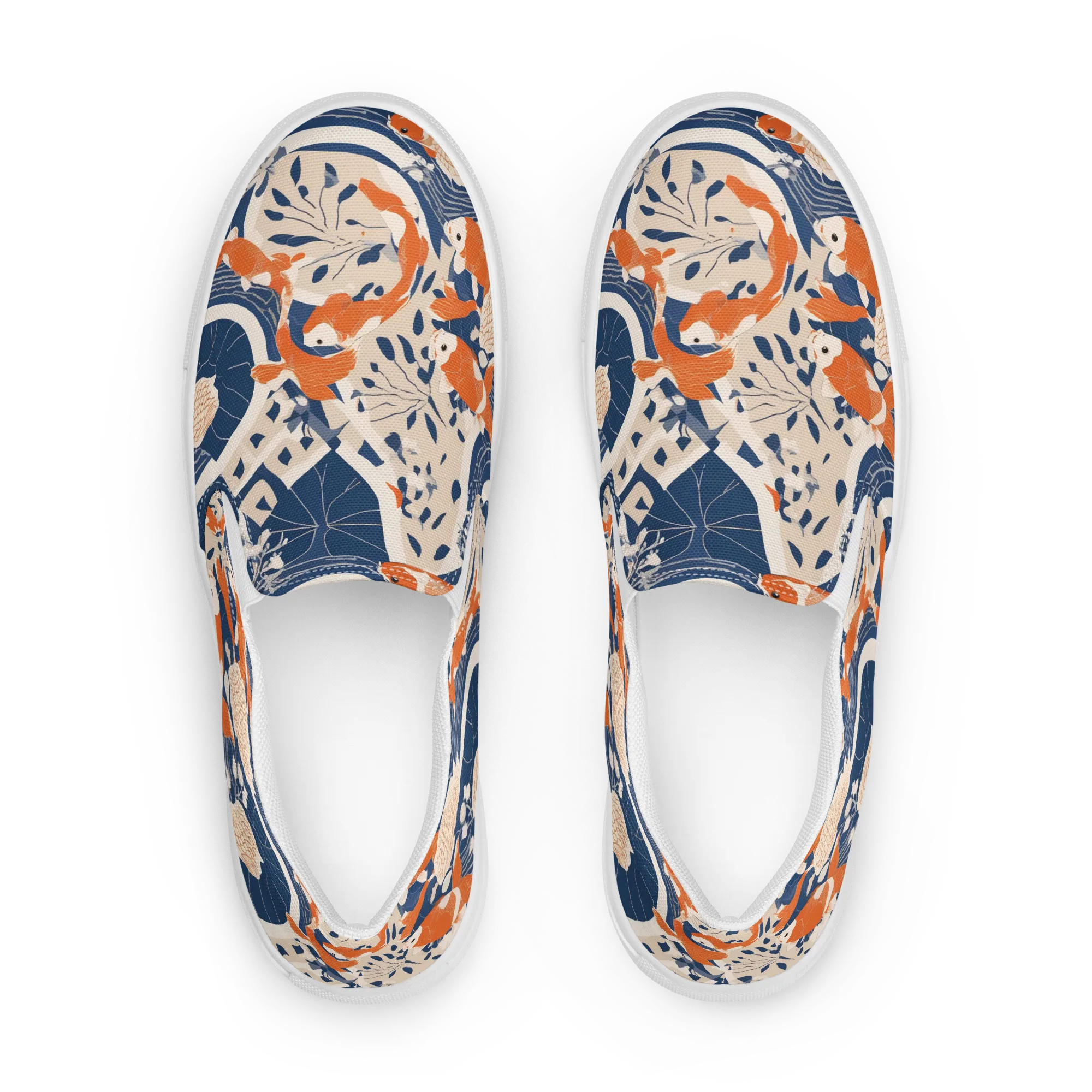 Indigo Koi Garden on Women's Slip-On Canvas Shoes — Front