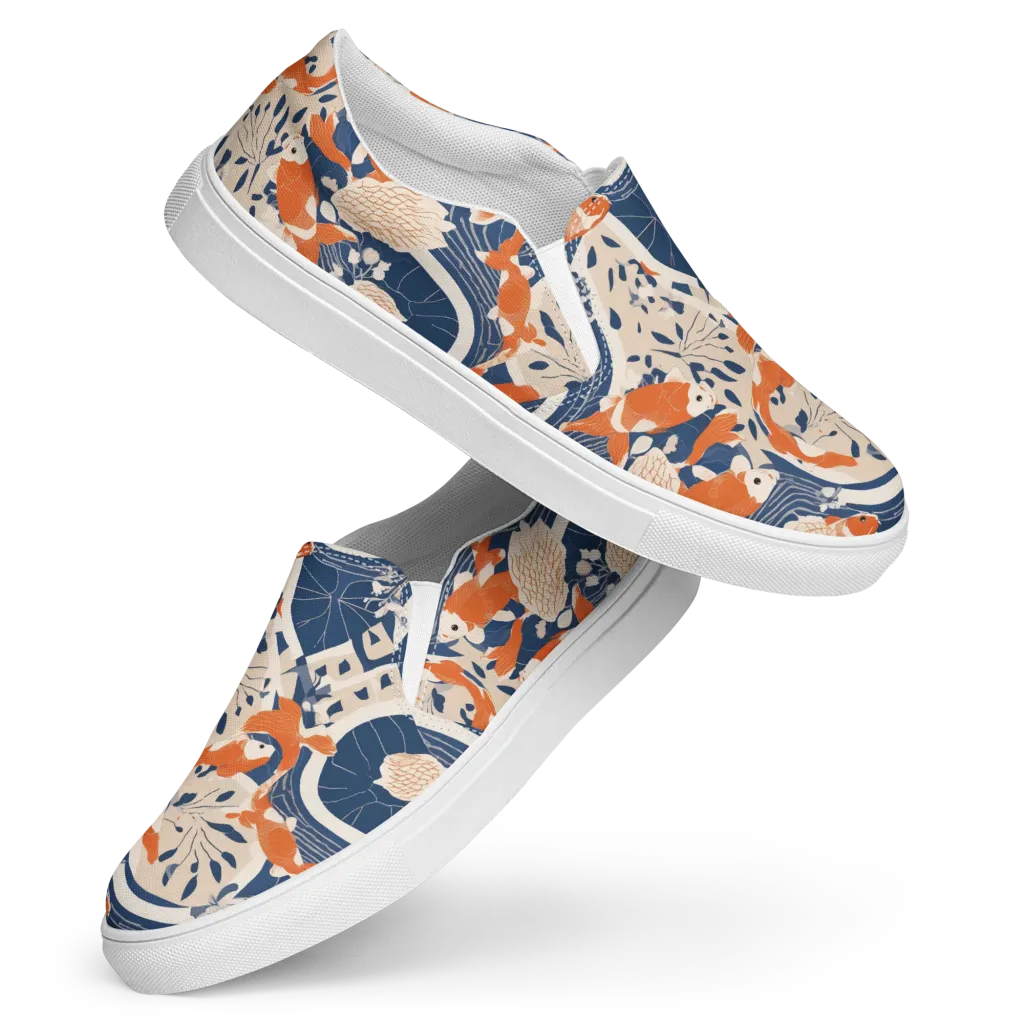 Indigo Koi Garden on Women's Slip-On Canvas Shoes — Front