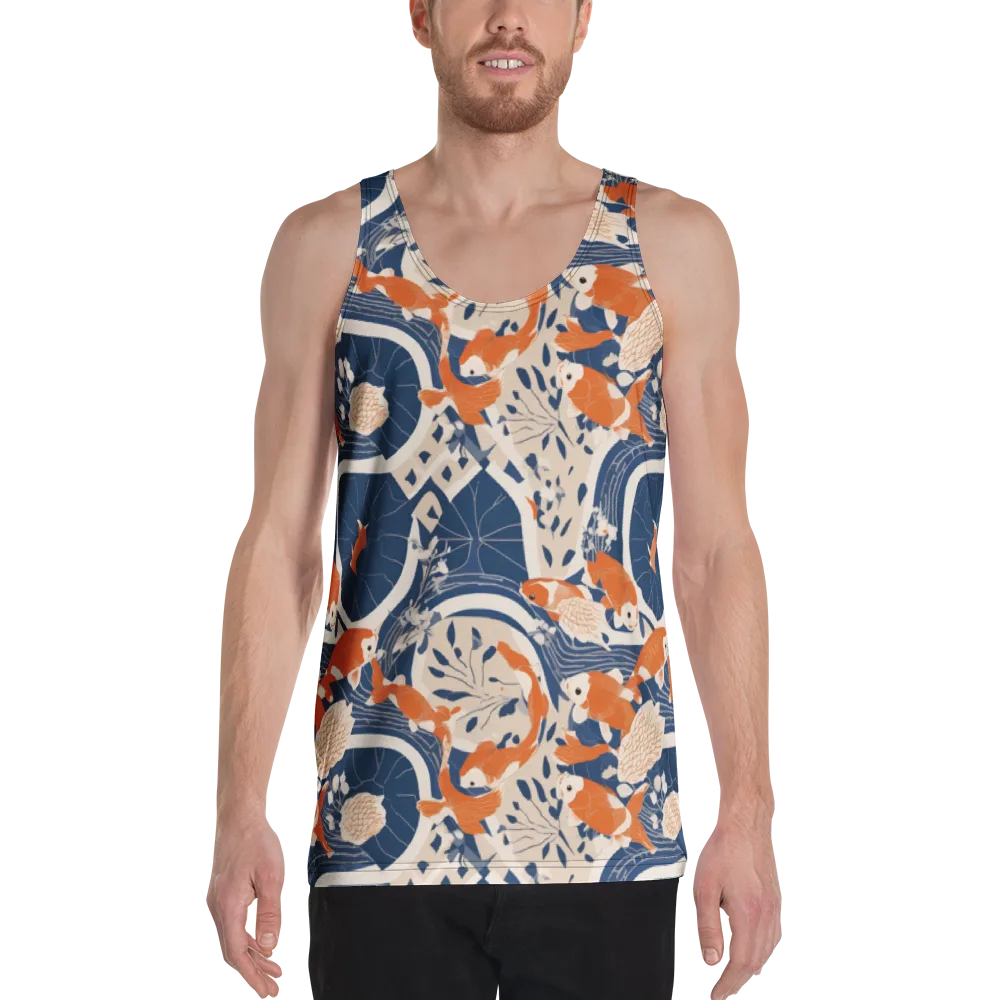 Indigo Koi Garden on Men's Tank Top — Front