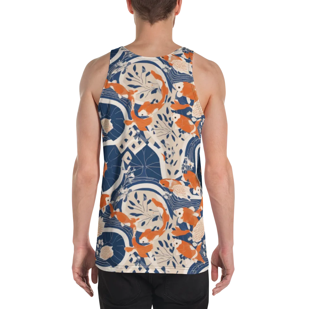 Indigo Koi Garden on Men's Tank Top — Back