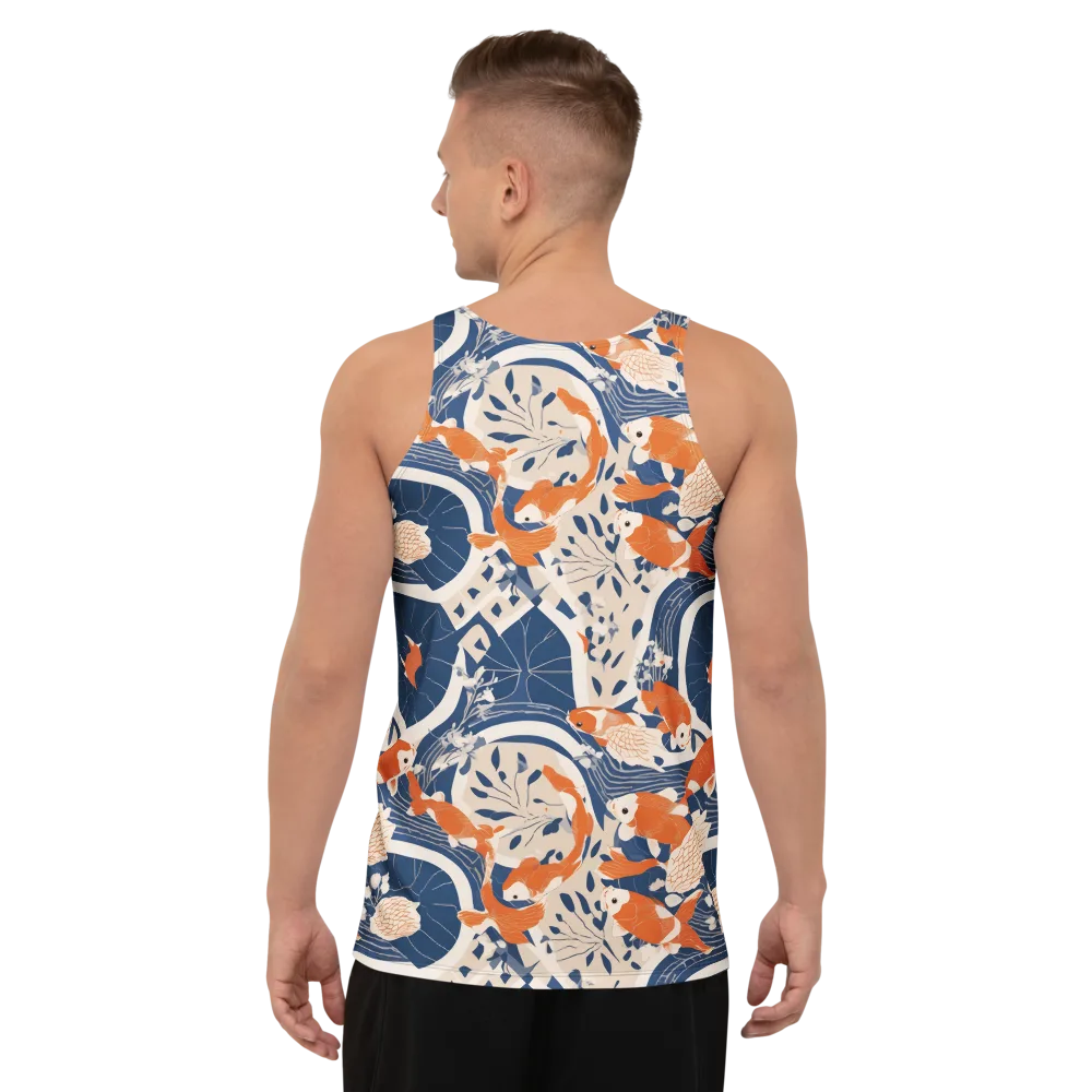 Indigo Koi Garden on Men's Tank Top — Back