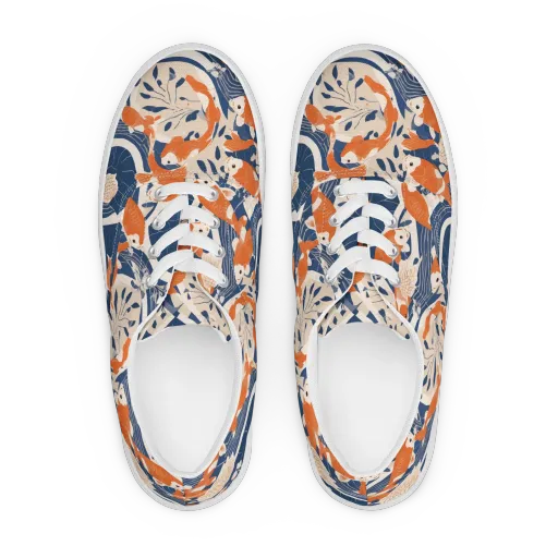 Indigo Koi Garden on a Men's Lace-Up Canvas Shoes