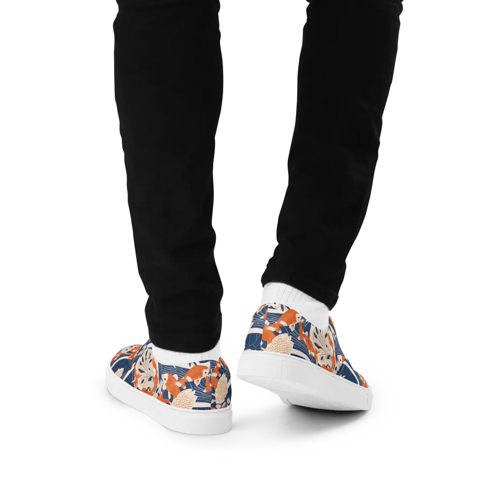 Indigo Koi Garden on Men's Lace-Up Canvas Shoes — Back
