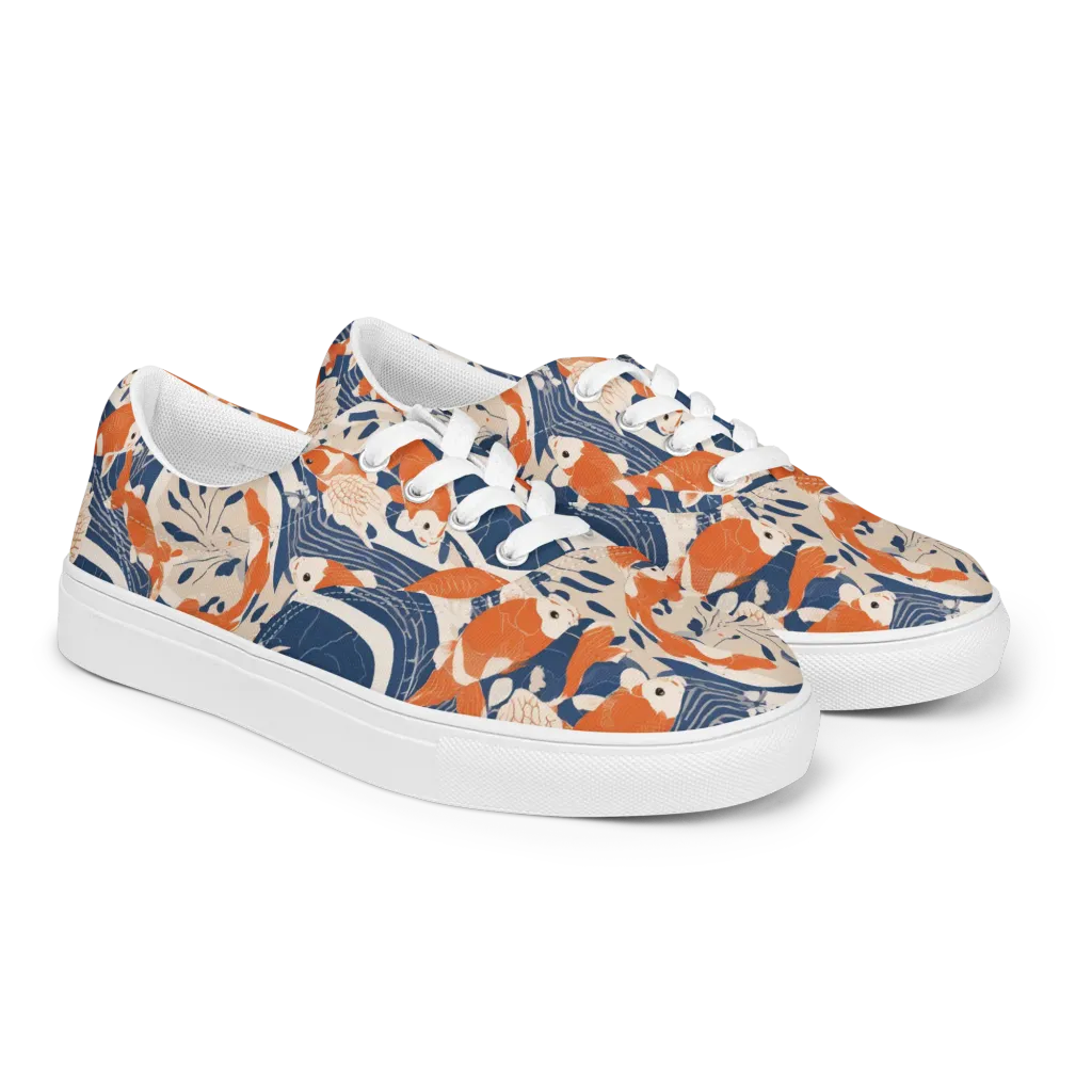 Indigo Koi Garden on Men's Lace-Up Canvas Shoes — Right Front