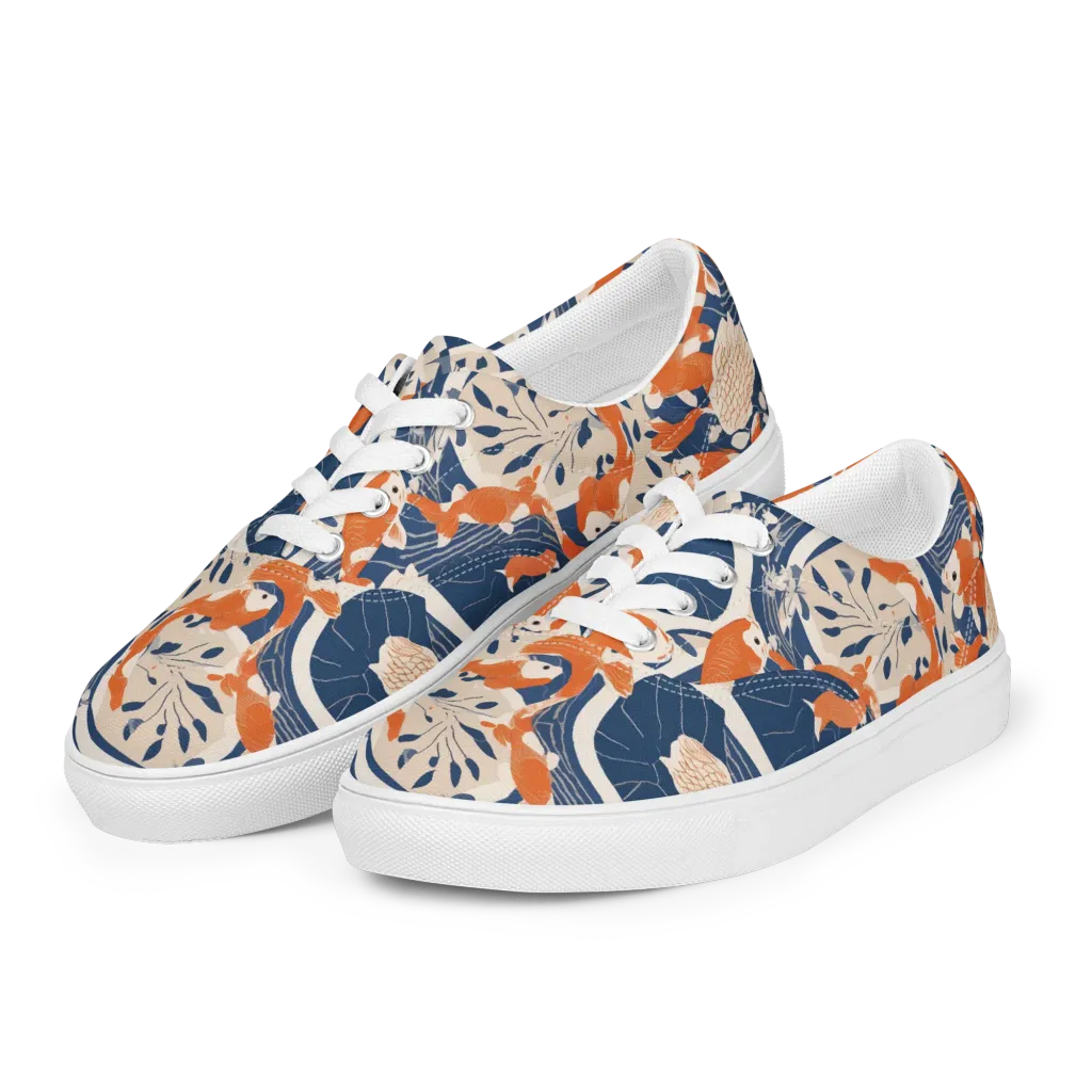 Indigo Koi Garden on Men's Lace-Up Canvas Shoes — Left Front