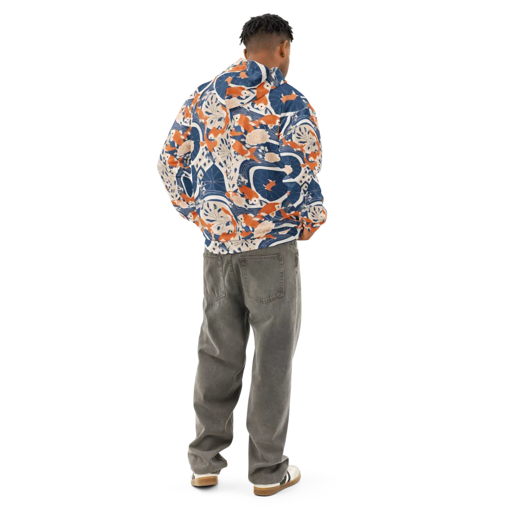 Indigo Koi Garden on Cotton Hoodie — Back