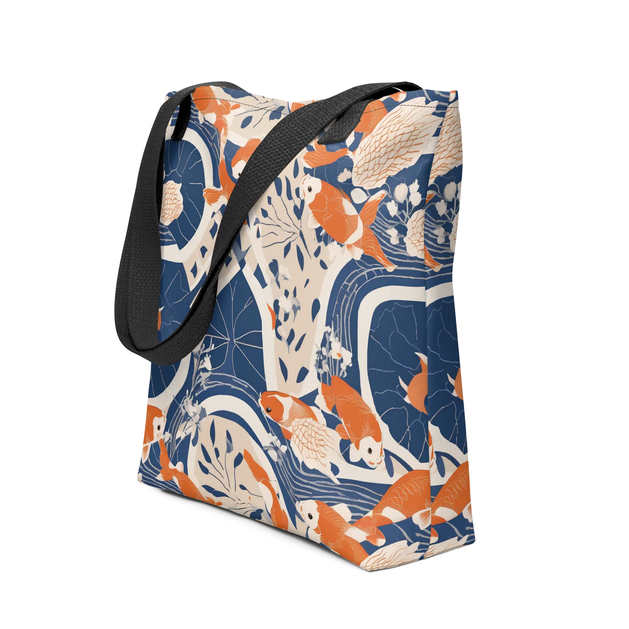 Indigo Koi Garden on Tote Bag — Front