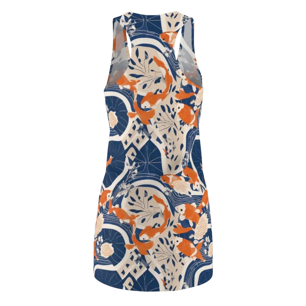 Indigo Koi Garden on Racerback Dress — Back