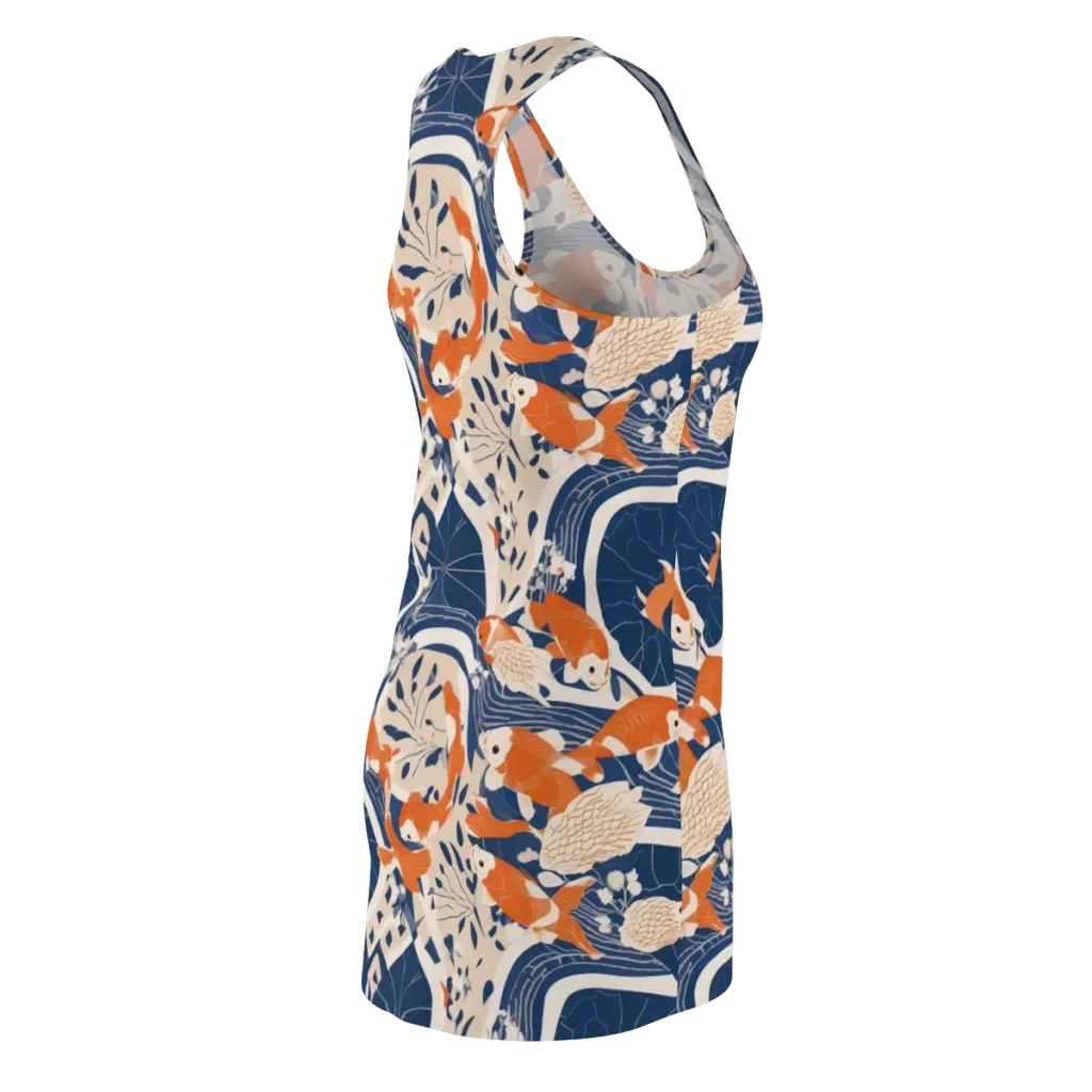 Indigo Koi Garden on Racerback Dress — Back Side