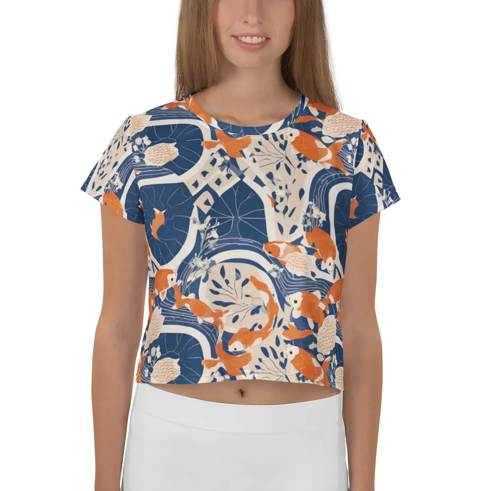 Indigo Koi Garden on Crop Tee — Front