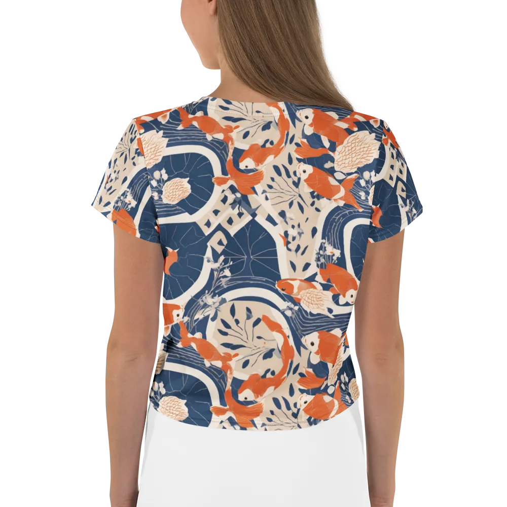 Indigo Koi Garden on Crop Tee — Back