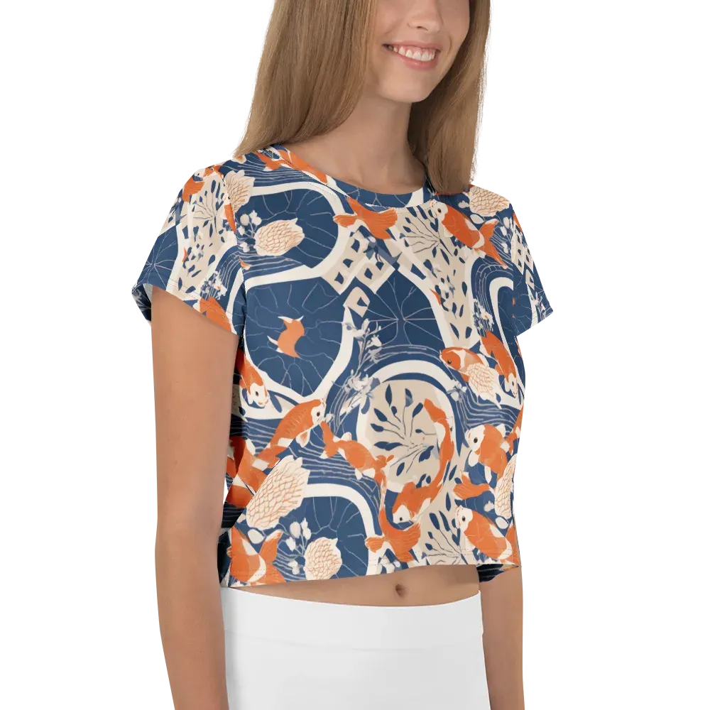 Indigo Koi Garden on Crop Tee — Right