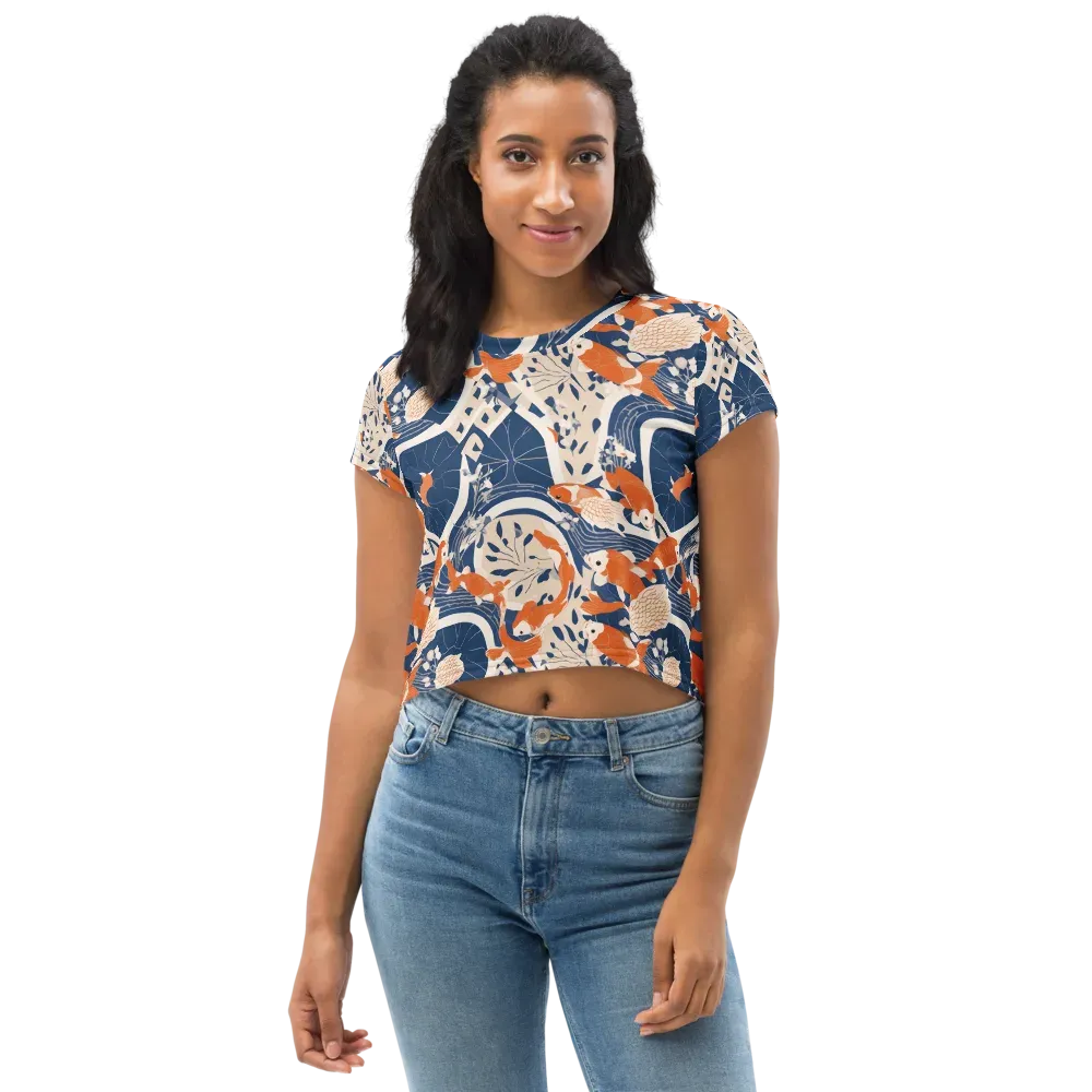 Indigo Koi Garden on Crop Tee — Front