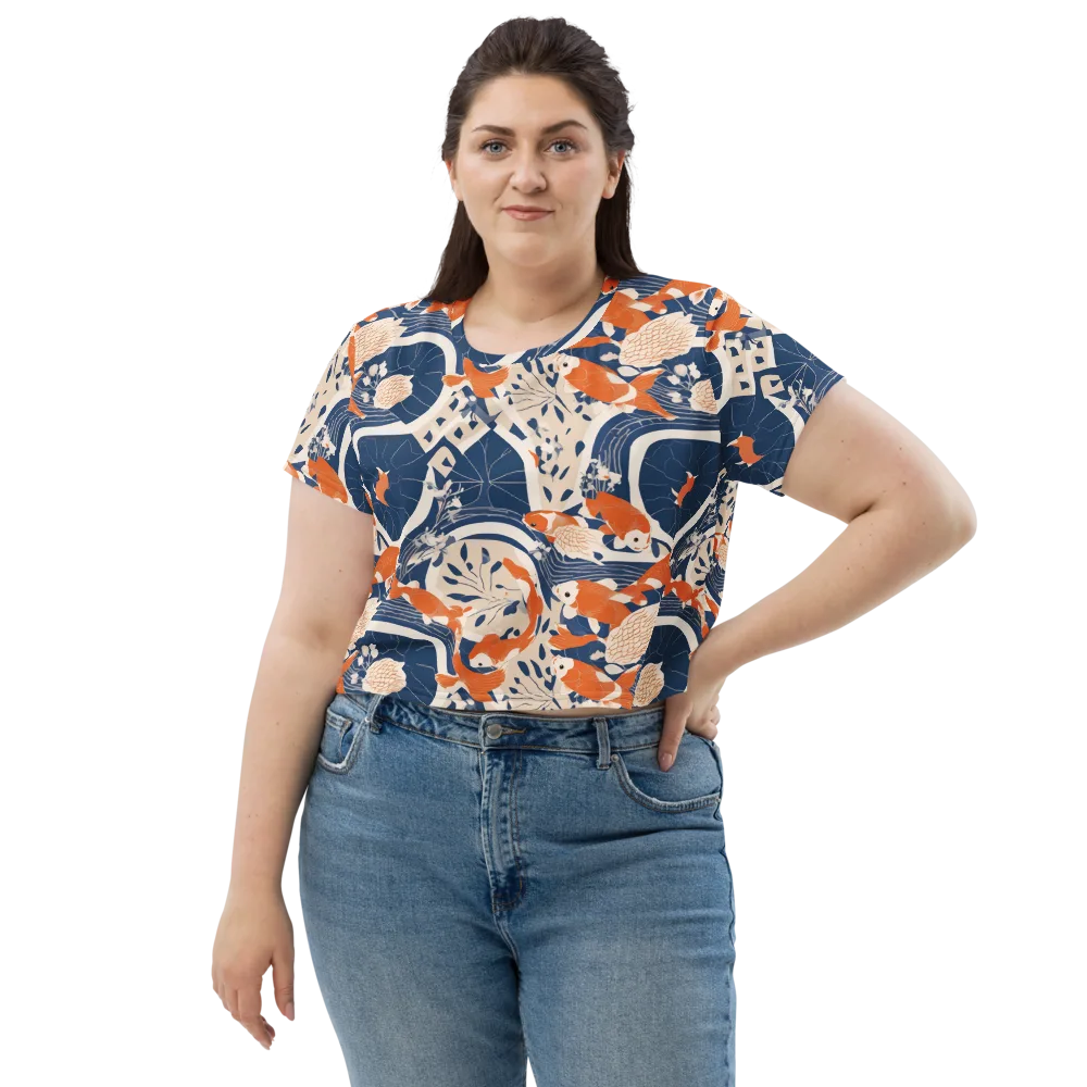 Indigo Koi Garden on Crop Tee — Front
