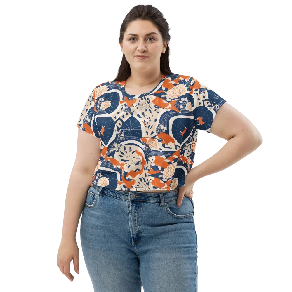 Indigo Koi Garden on Crop Tee — Front
