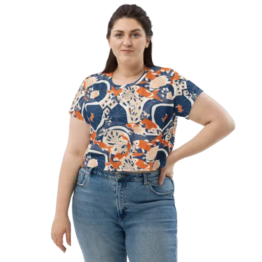 Indigo Koi Garden on a Crop Tee