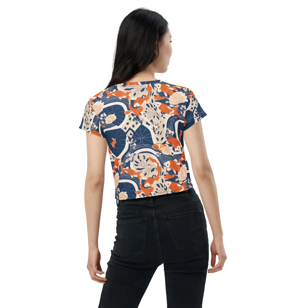 Indigo Koi Garden on Crop Tee — Back