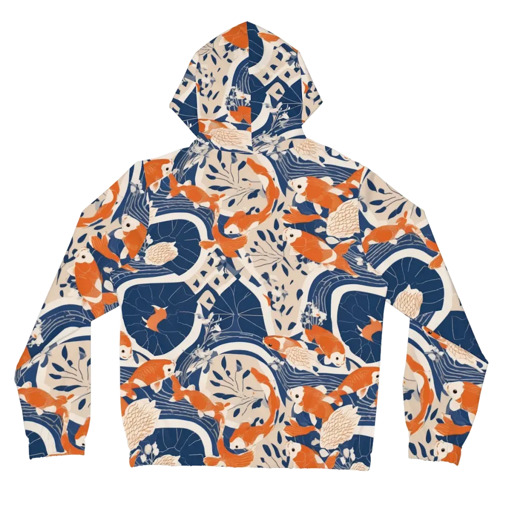 Indigo Koi Garden on Women's Full-Zip Hoodie — Back