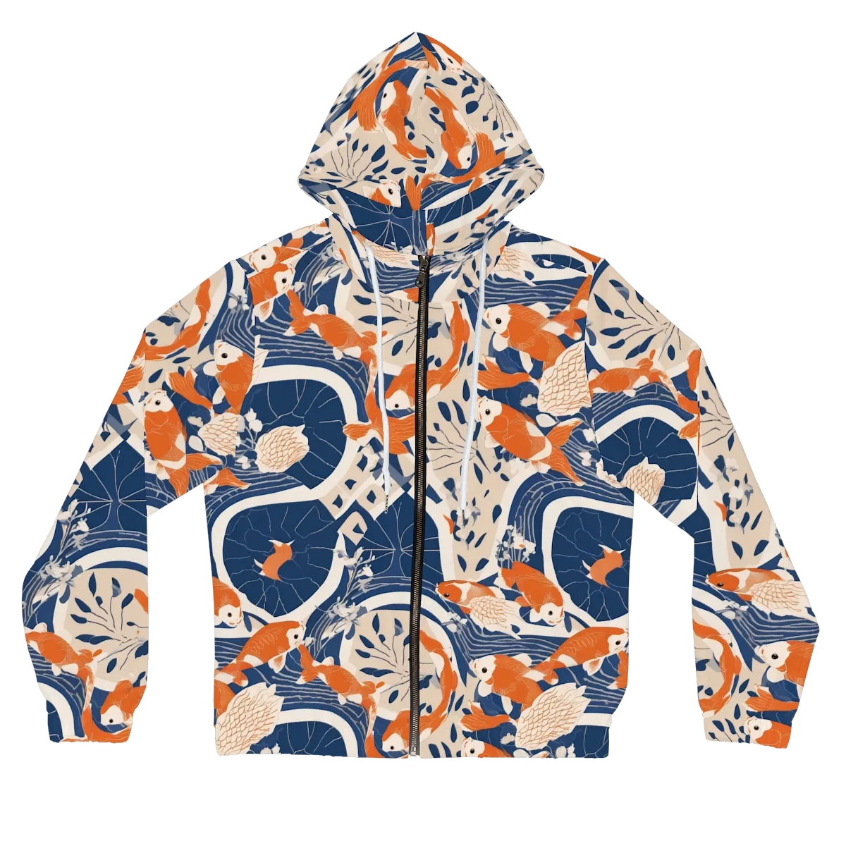 Indigo Koi Garden on Women's Full-Zip Hoodie — Front