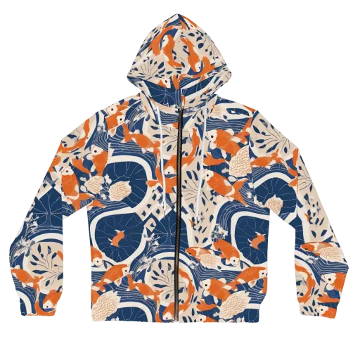 Indigo Koi Garden on a Women's Full-Zip Hoodie