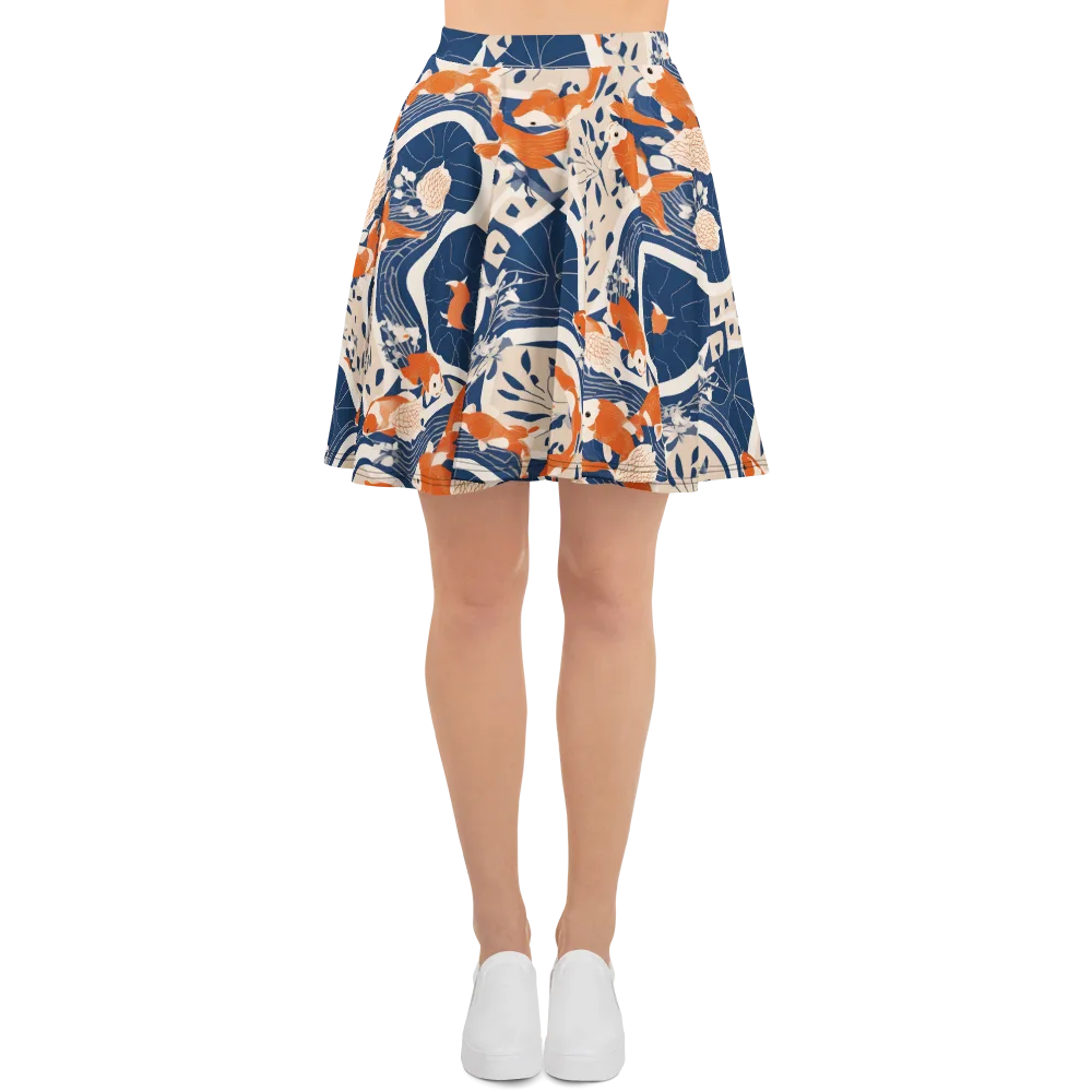 Indigo Koi Garden on Skater Skirt — Front