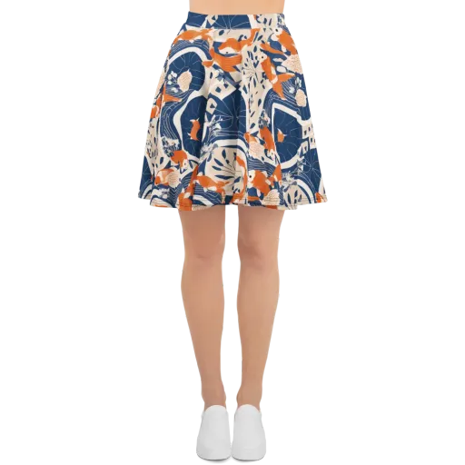 Indigo Koi Garden on a Skater Skirt
