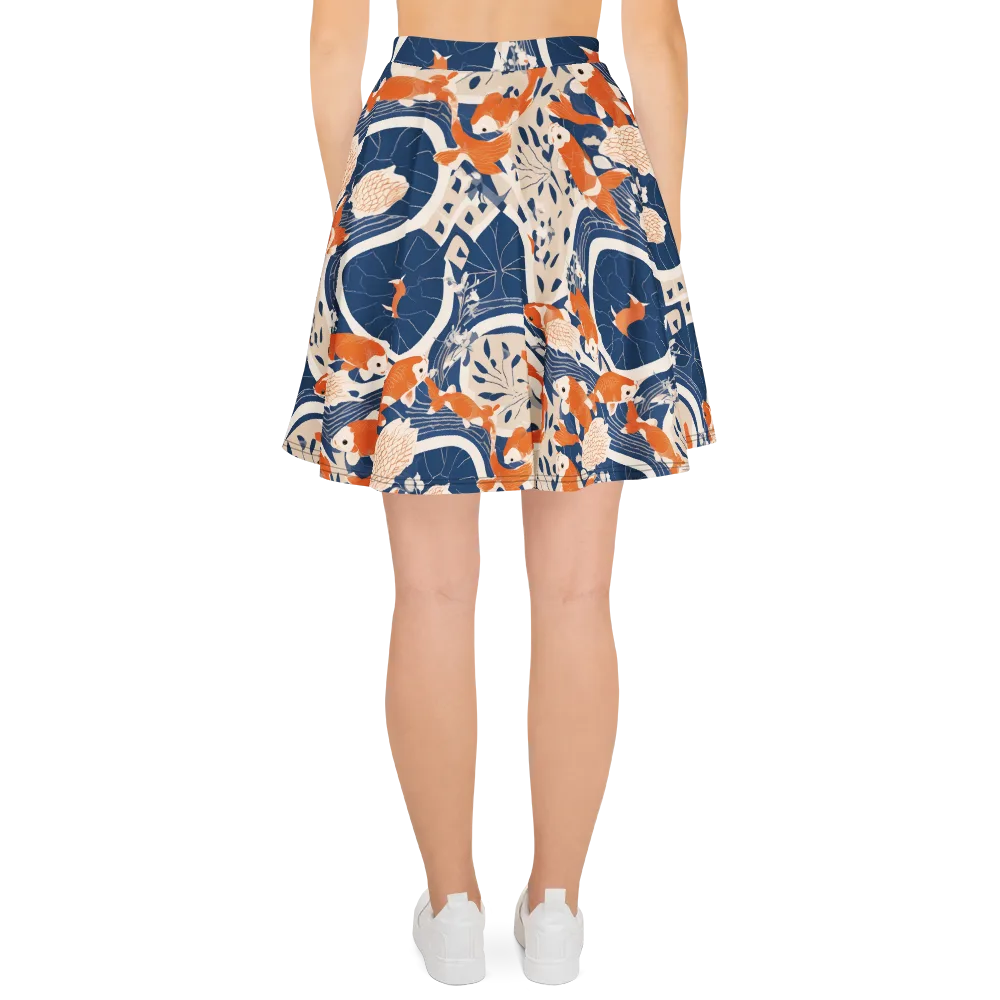 Indigo Koi Garden on Skater Skirt — Back