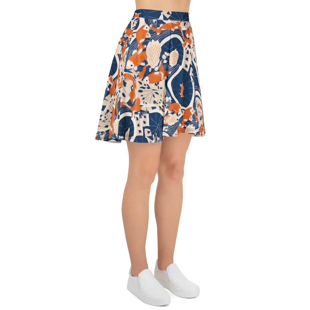 Indigo Koi Garden on Skater Skirt — Right